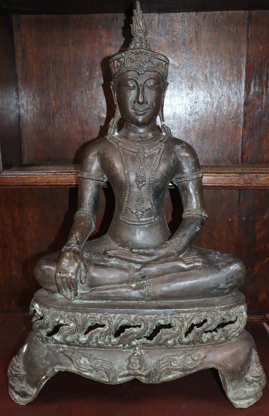 A cast bronze seated Buddha height 56cm